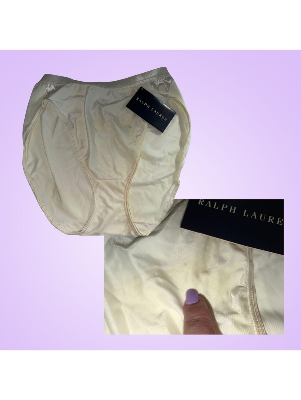 NWT Ralph Lauren Large Ivory High Waist Brief Panties Satin Front